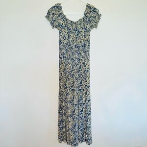 Philosophy Floral Blue and Yellow Peasant Top Maxi Dress Size Small